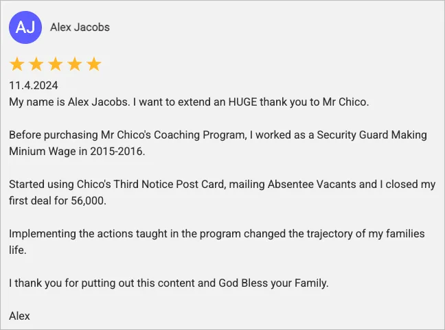 Alex Jacobs testimonial.