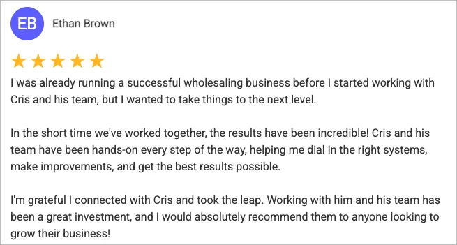 Ethan Brown testimonial.