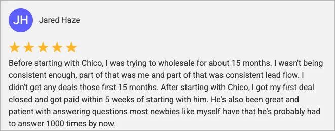 Jared Haze testimonial.