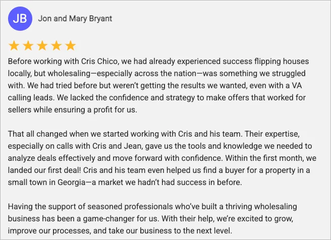 Jon and Mary Bryant testimonial.