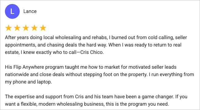 Lance testimonial.